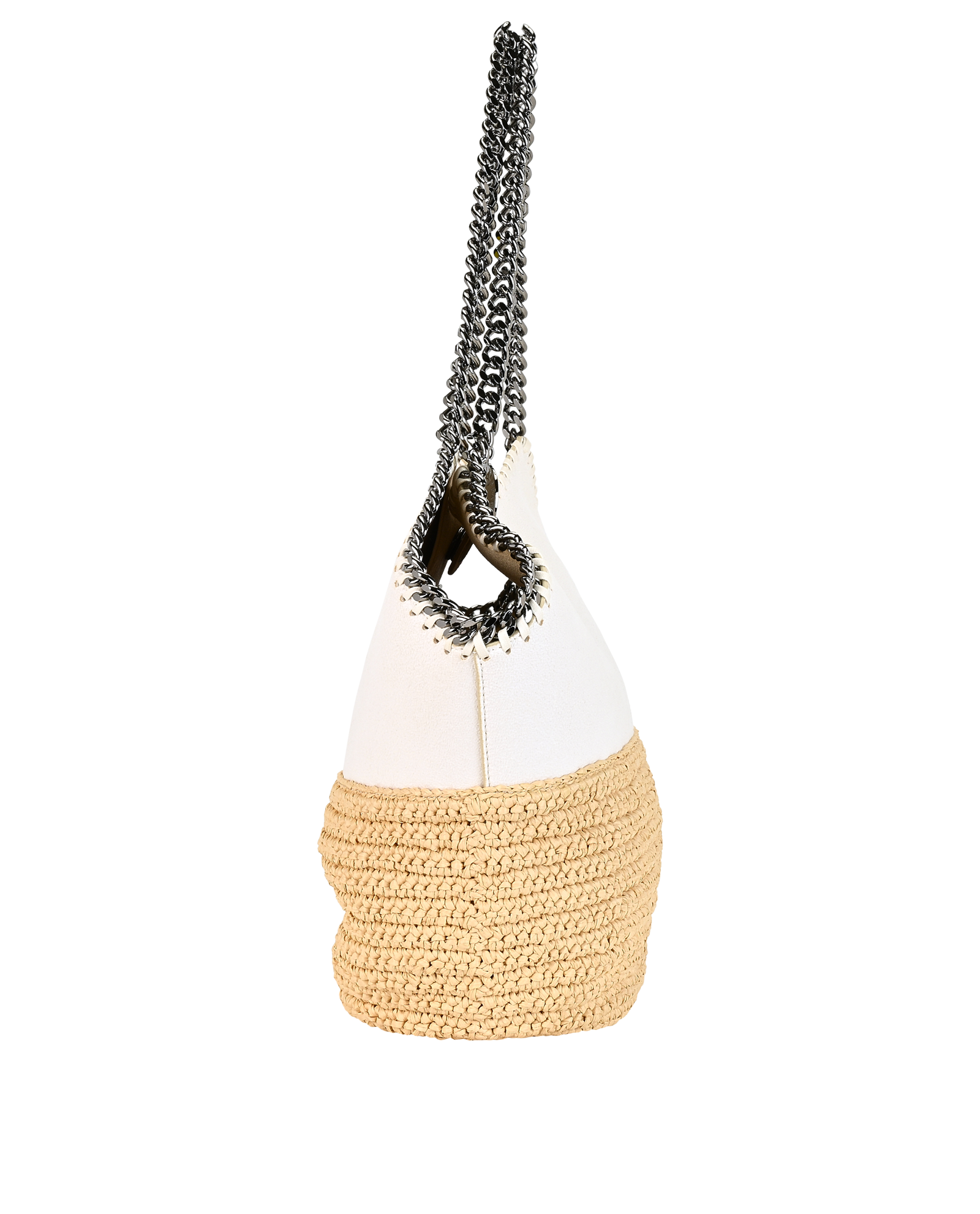 Medium Falabella Tote, &pound;395, Handbags, Beige/White, Faux Leather/Raffia, Side view